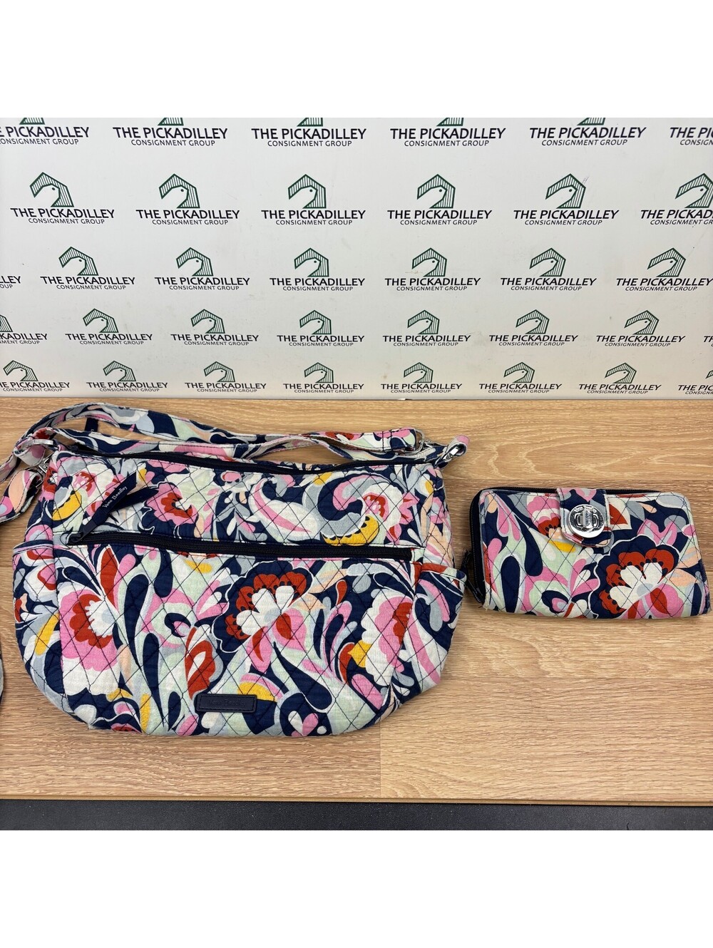 Vera Bradley on the go quilted shoulder bag and turnlock wallet set